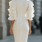 White Dress With Ruffled Sheer Sleeves