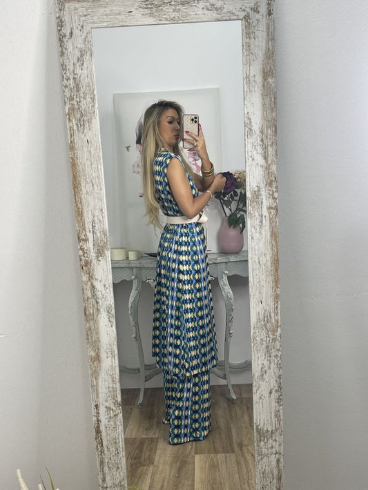 Rakkiss™Trendy Casual Turquoise Trousers Long Two-Piece Set