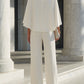 Cape-Sleeve High-Neck Blouse & Slit Wide-Leg Trousers Set
