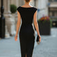 Asymmetric Draped Cap Sleeve Midi Dress