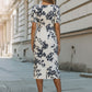Botanical Print Short Sleeve Midi Dress