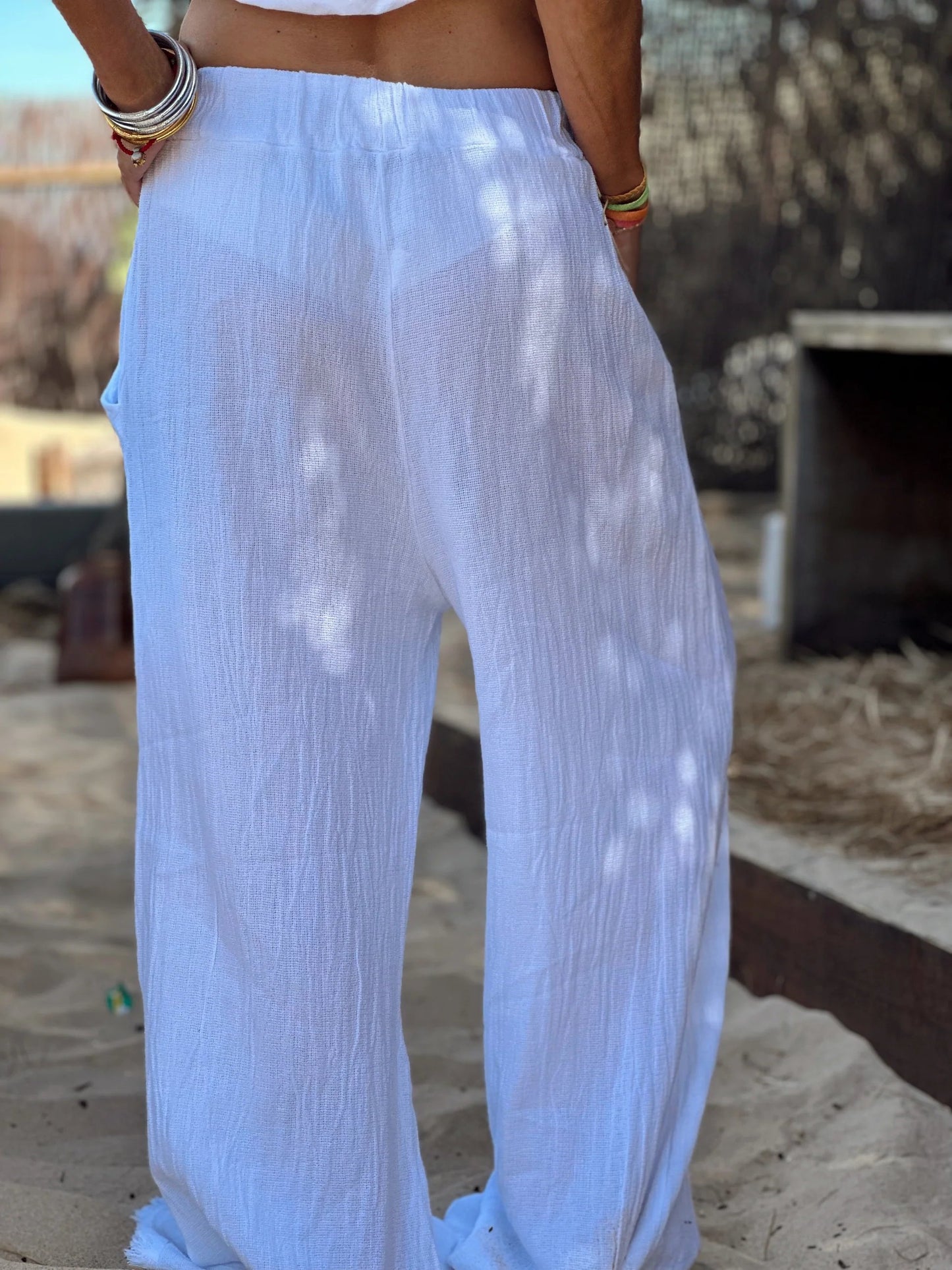 Women's solid color casual cotton and linen three-piece set
