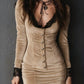 Vintage Lace Trim Button Velvet Mini Dress