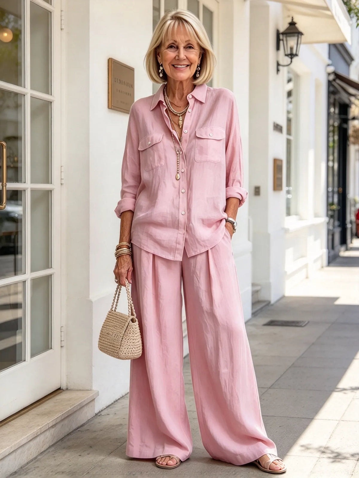 Linen Suit Breathable Light Long-sleeved Shirt Drape Wide-leg Pants Vacation Style Women's Clothing