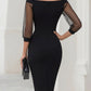 Sheer Illusion Off-Shoulder Sweetheart Midi Dress