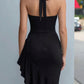 Halter Neck Ruched Asymmetrical Ruffle Midi Dress