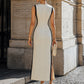Contrast Trim Sculpted Sheath Midi Dress With Pocket Detail