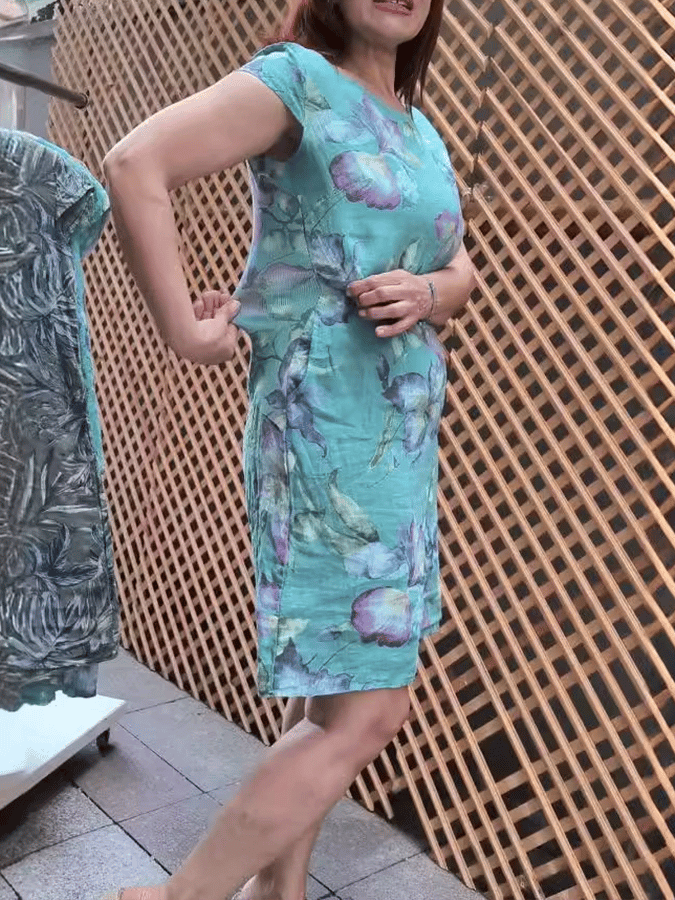 Women'S Slim Fit Casual Printed Pocket Dress