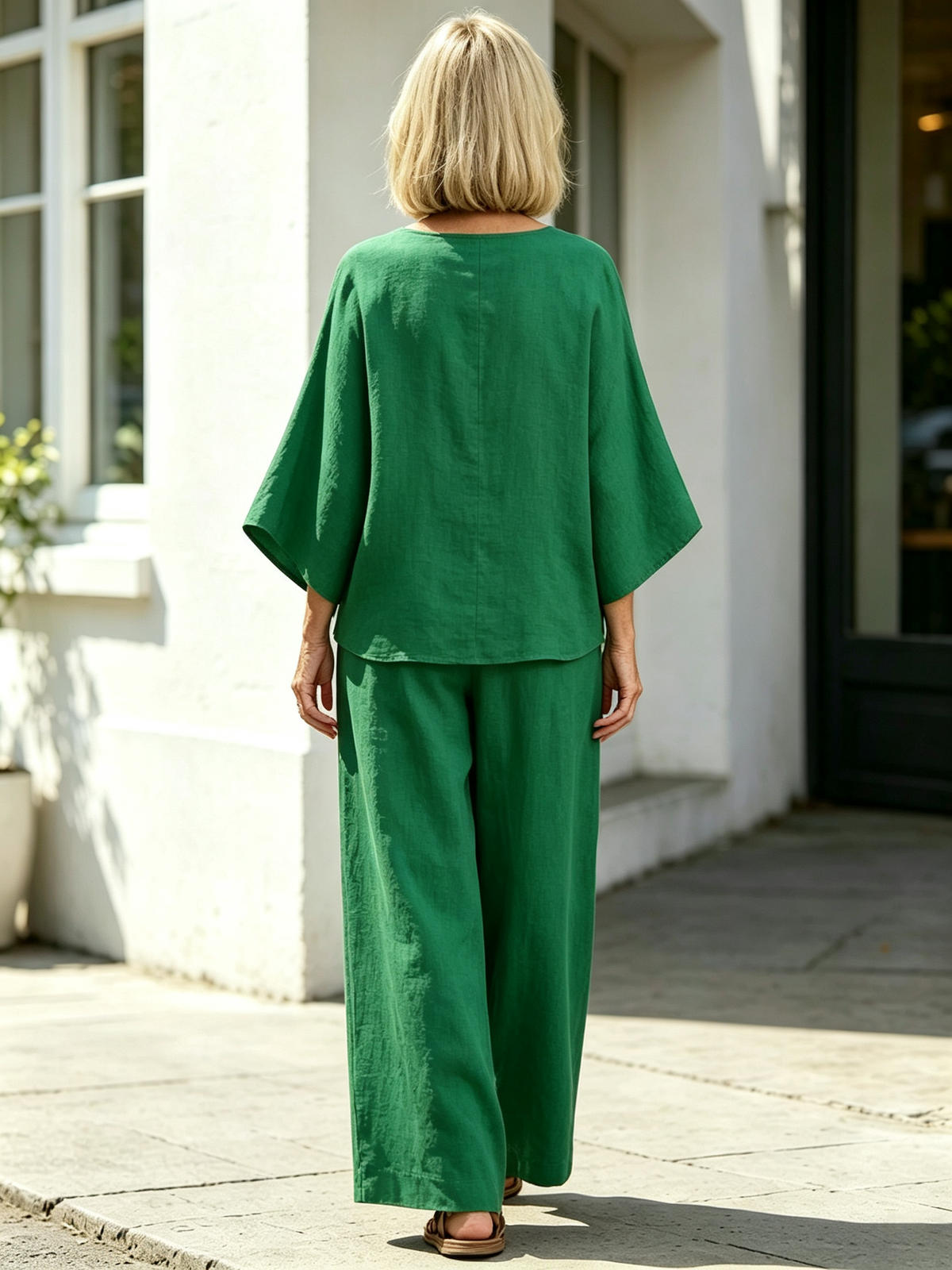 2Pcs OL style temperament women's clothing collage cotton and linen seven-quarter sleeve set size supply
