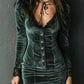 Vintage Lace Trim Button Velvet Mini Dress