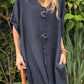 Women's Casual Loose Button Decoration Slant Pocket Cotton and Linen Dress