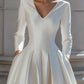 Elegant Satin V-Neck Pleated A-Line Midi Dress