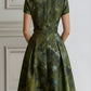 Floral Lapel Short Sleeve Midi Dress With Tailored Waist