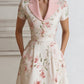 Floral Lapel Short Sleeve Midi Dress With Tailored Waist
