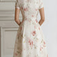 Floral Lapel Short Sleeve Midi Dress With Tailored Waist