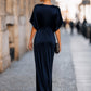 Relaxed Batwing Sleeve Fluid Column Maxi Dress