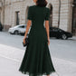 V-Neck Wrap-Style Midi Dress With Waist Draping Detail