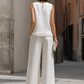 Sleeveless Textured Top And Wide-Leg Pants Set With Frayed Hem Detail