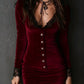 Vintage Lace Trim Button Velvet Mini Dress