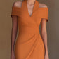 Off-Shoulder Halter Collar Ruched Wrap Midi Dress