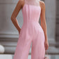 Lace Halter Neck Wide-Leg Jumpsuit