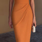 Off-Shoulder Halter Collar Ruched Wrap Midi Dress