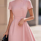 Elegant Black High-Neck Dress with Belted Waist