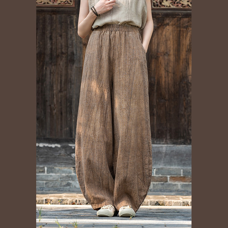 Ramie Cotton Linen Pants Tie-dye Design Trousers Loose Zen Yoga Women's Pants with Pockets