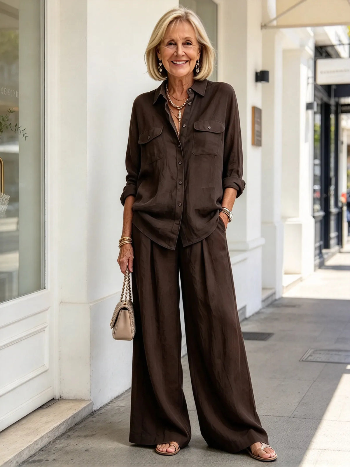 Linen Suit Breathable Light Long-sleeved Shirt Drape Wide-leg Pants Vacation Style Women's Clothing