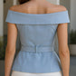 Elegant Off-Shoulder  Belted Blazer Top