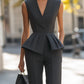 Sophisticated Sleeveless Peplum Jumpsuit In Charcoal Gray