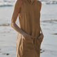 Women's Casual Round Neck Loose Sleeveless Pocket Short Jumpsuit