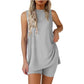 Sleeveless Crewneck Women's 2 Piece Sets Summer Matching Lounge Shorts Set Resort Airport Travel Outfit Split Hem Casual Clothes Basic Fitted Homewear
