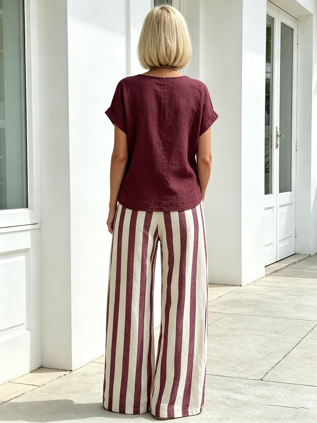 2Pcs Striped Cotton and Linen Two-piece Set