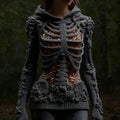 Halloween Skull Floral Knitted Warm Hooded Sweater