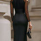 Elegant Satin Cold-Shoulder Halter Midi Dress