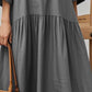 Women'S Solid Color Square Neck Retro Button A-Line Loose Holiday Dress