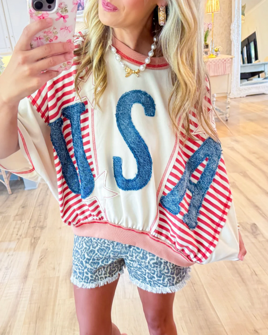 Washed Stripe Patchwork Top