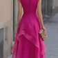 Layered Organza Cap Sleeve A-Line Midi Dress