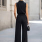 Sleeveless High-Neck Pinstripe Wide-Leg Two-Piece Set