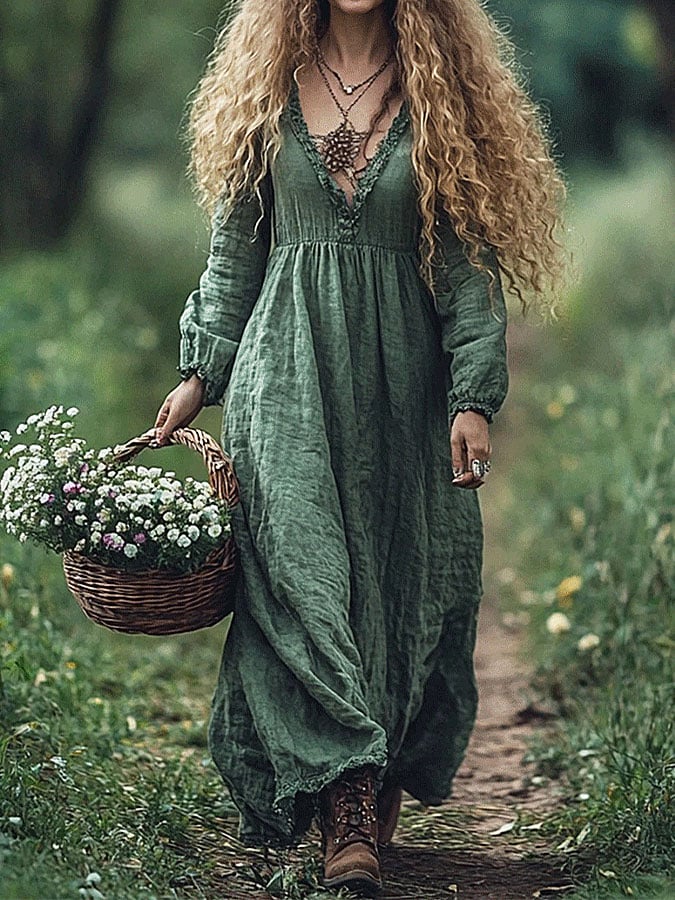 Women's Solid Color Casual V Neck Dress