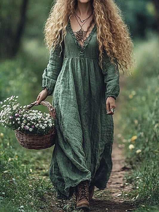 Women's Solid Color Casual V Neck Dress