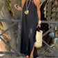 Women'S Casual Cotton And Linen Suspender Maxi Dress