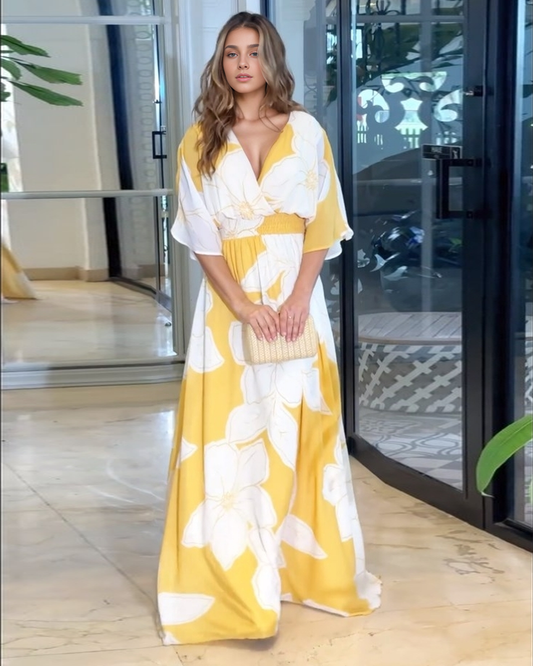 Contrasting Floral Holiday Fashion Dress