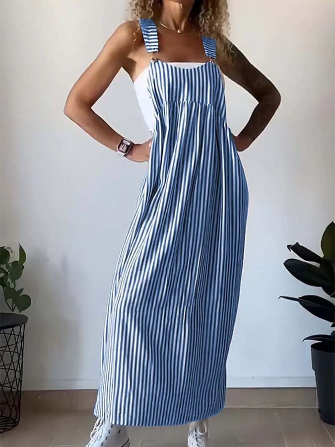 Women'S Casual Striped Suspender Dress