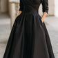 Vintage-Inspired Satin Midi Dress With Draped Collar
