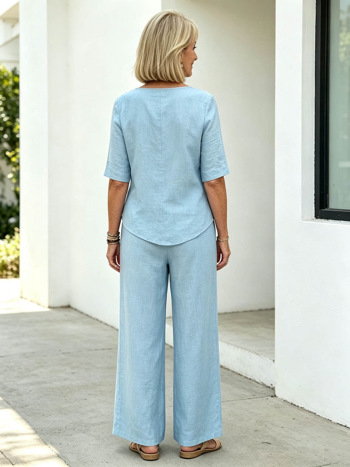 2Pcs Cotton and Linen Irregular Hem Trousers Set Button Half Sleeve Shirt Loose Two-piece Set