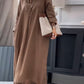 Women's Casual Solid Color V-Neck Long Sleeve Cotton and Linen Dress