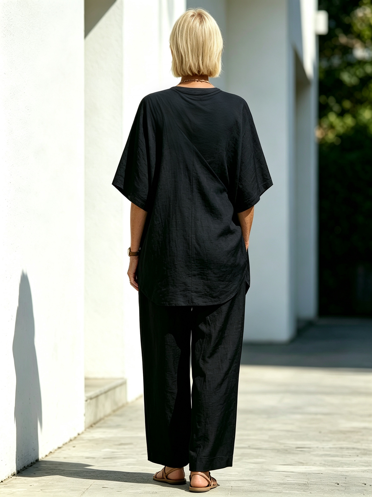 2Pcs Loose Short-sleeved Irregular Hem Top Wide-leg Pants Trousers Women's Suit