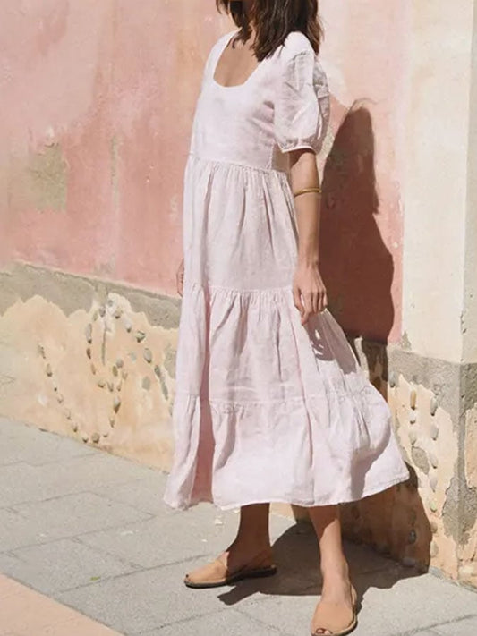 Women's Casual Solid Color Square Neck Short Sleeve Splicing Dress